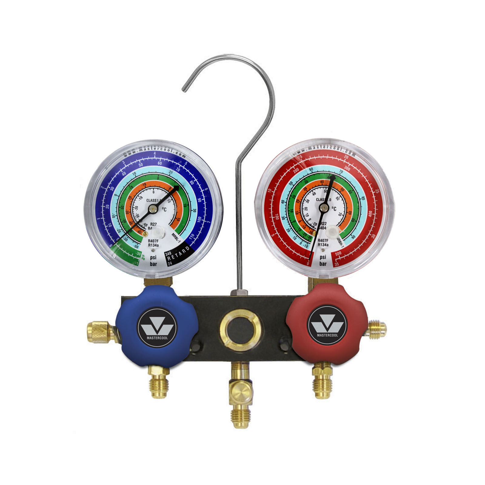 Mastercool - MRB1 Series 2-Way Aluminum Manifold Gauge Sets - R22/R404A/R407F/R134A